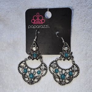 Paparazzi Intricate Silver Earrings with Teal Highlights